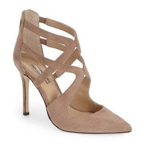 BCBG Torpido Cage Pump 7 Suede Beige NIB
